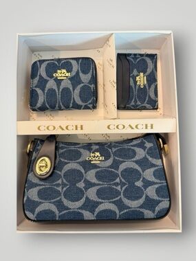 Source Unknown Blue Denim Logo Pouch, Wallet & Card Holder Set
